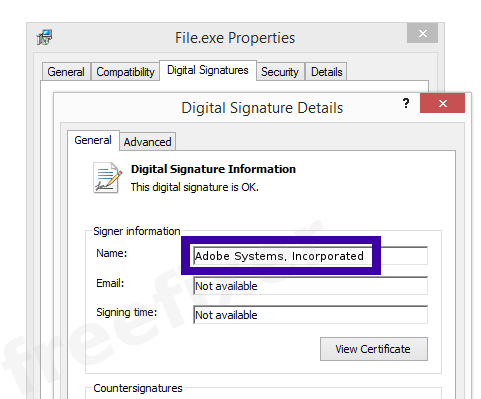 Screenshot of the Adobe Systems, Incorporated certificate